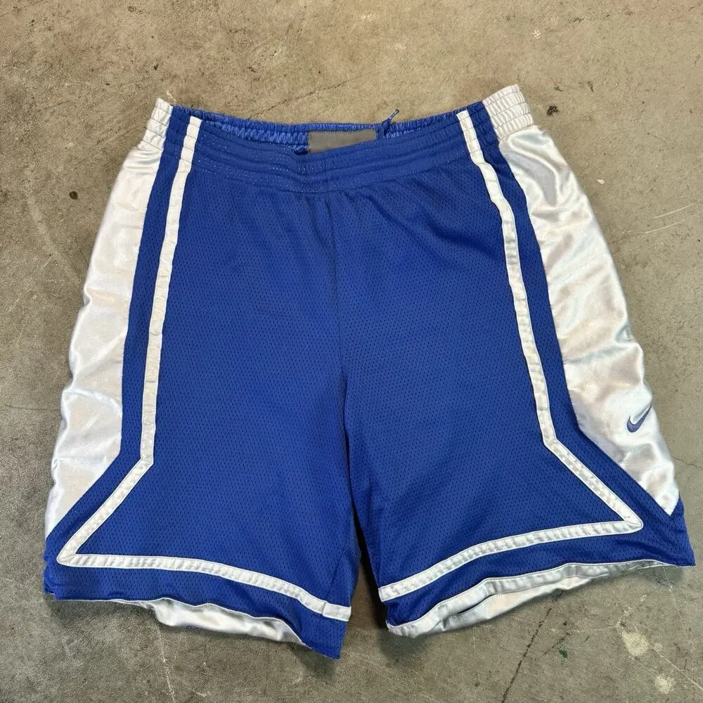Vintage Nike Basketball Shorts Mens L Reversible Blue Mesh White Stripe Swoosh